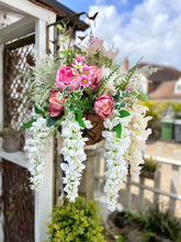 Load image into Gallery viewer, Mixed artificial flower hanging basket (FREE UK P&amp;P)
