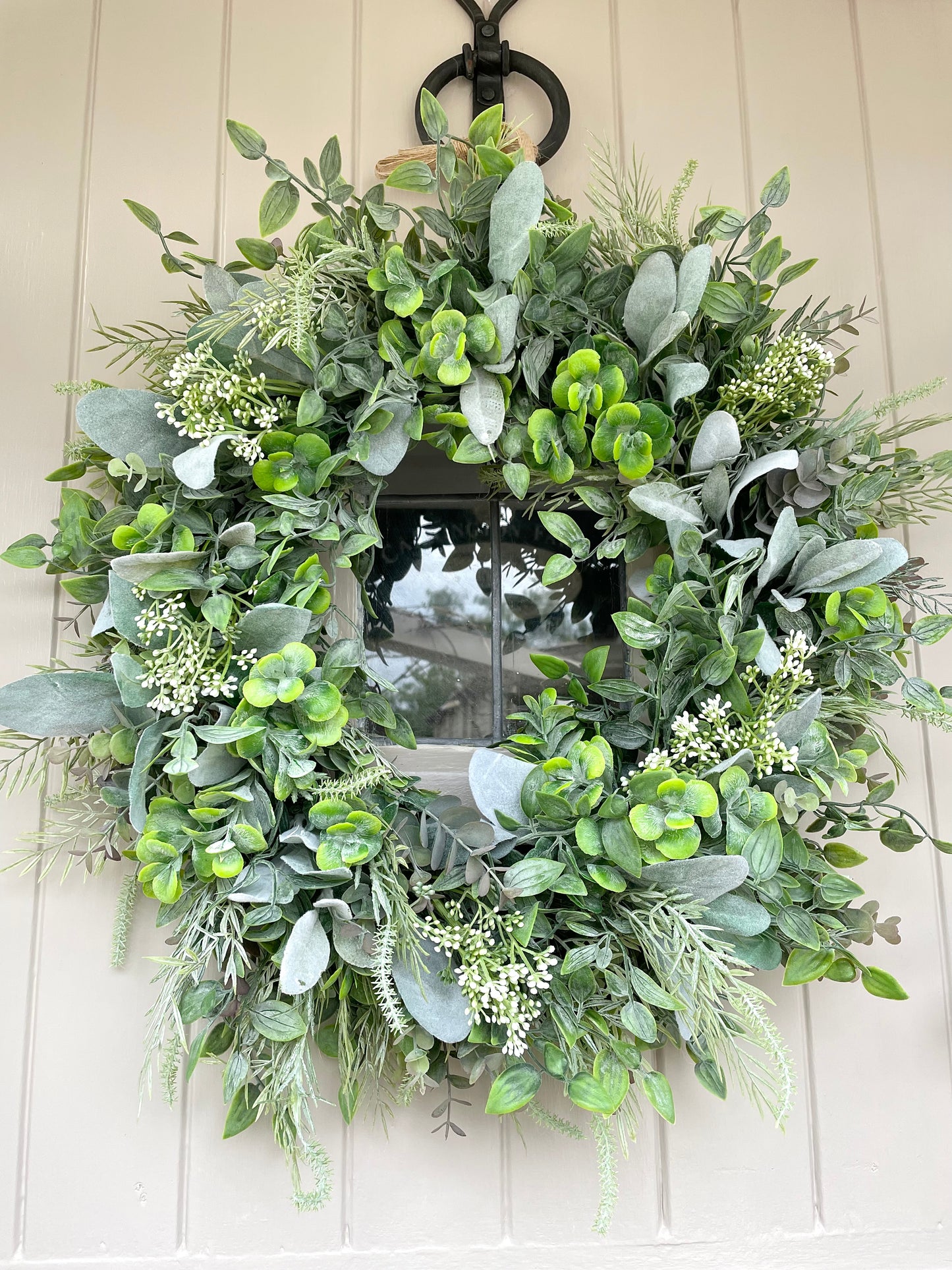 “EVERGREEN” farmhouse faux wreath