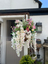 Load image into Gallery viewer, Mixed artificial flower hanging basket (FREE UK P&amp;P)
