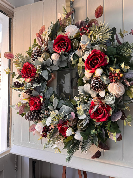 “Rosie” faux Christmas wreath free uk shipping