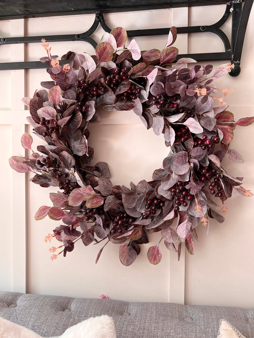 Large “Celia” burgundy red berry faux wreath free uk shipping