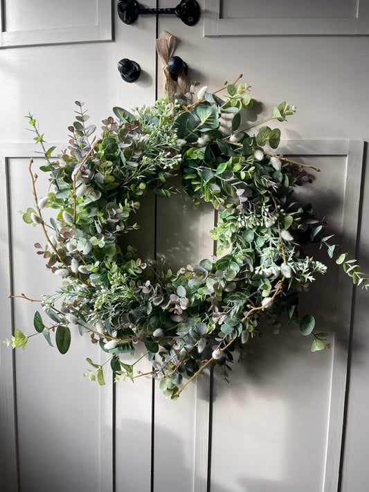 “EVERGREEN” willow faux wreath